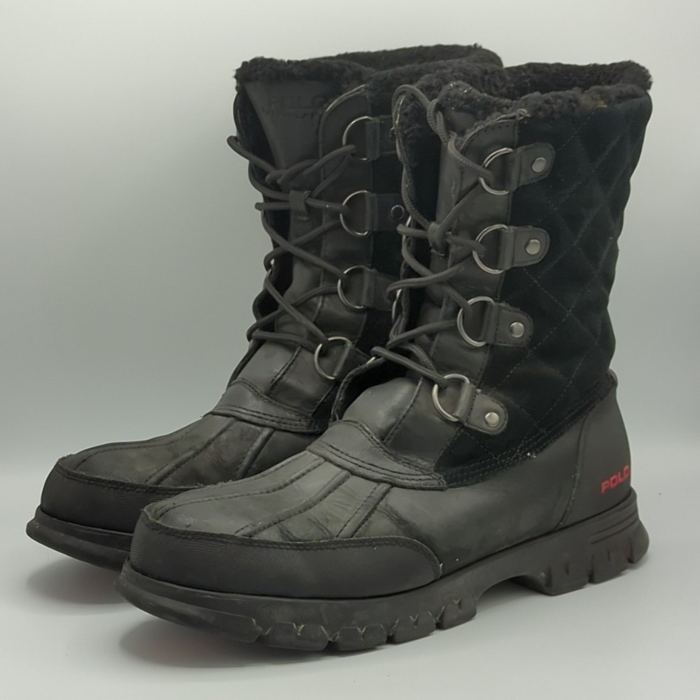 Polo Ralph Lauren Leather Elias Lamb Shearling Quilted Boot Mens 11 D Black